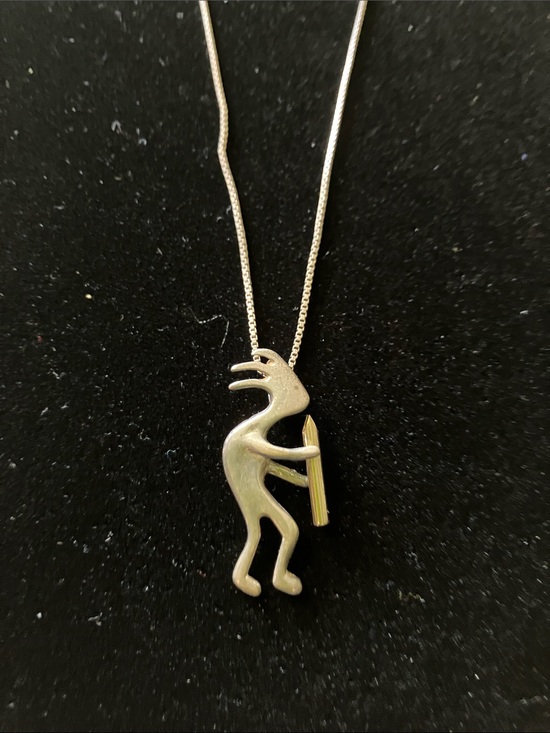 Jewelry - Silver Kokopelli Pendant Necklace with Gold Accent